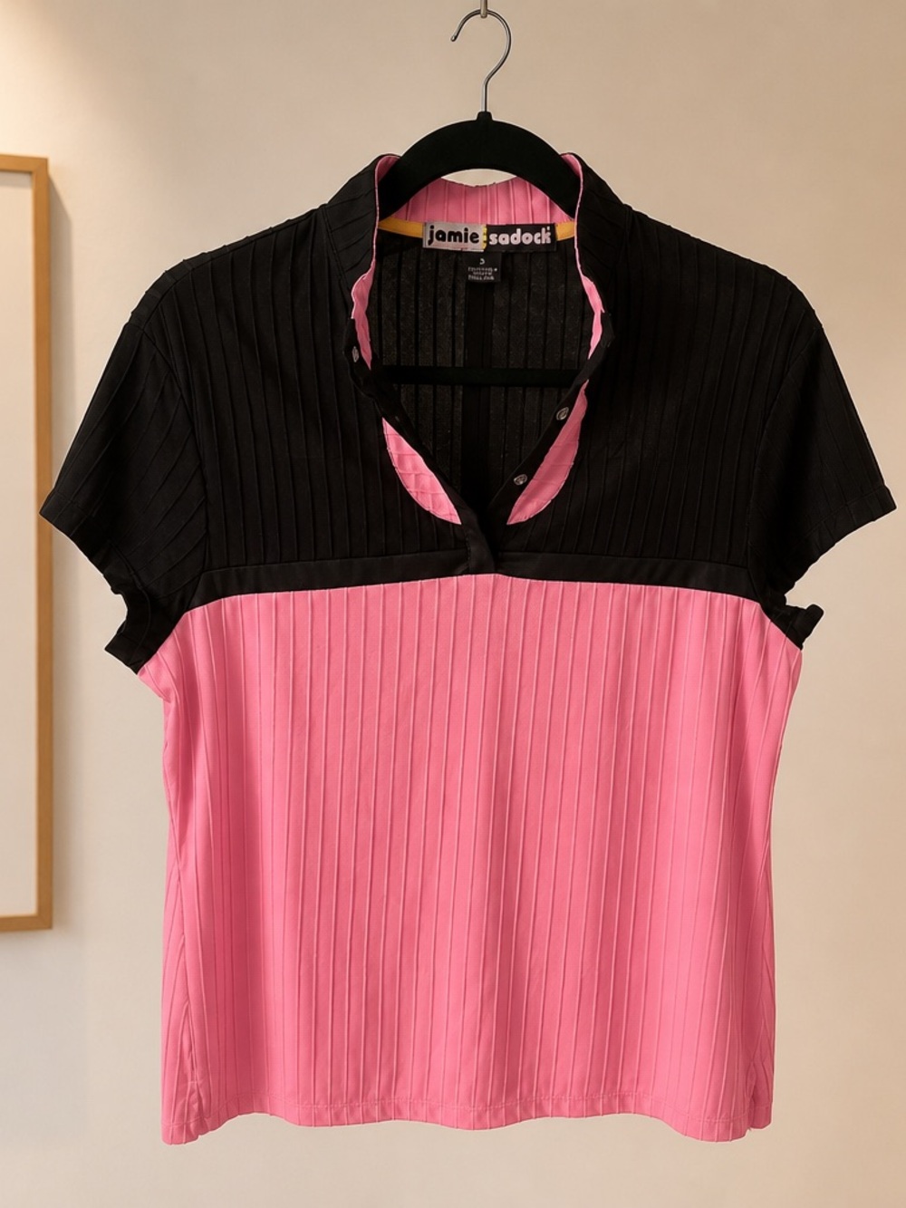 jamie sadock Black and Pink Colorblock Short-Sleeve Golf Top